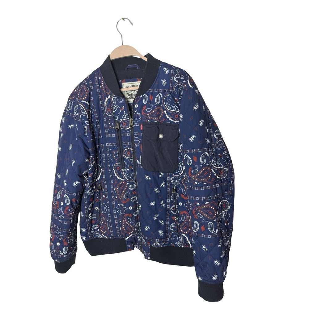Levi's‎ Paisley Blue Patch Work Quilted Bomber/Puffer Jacket Men Medium